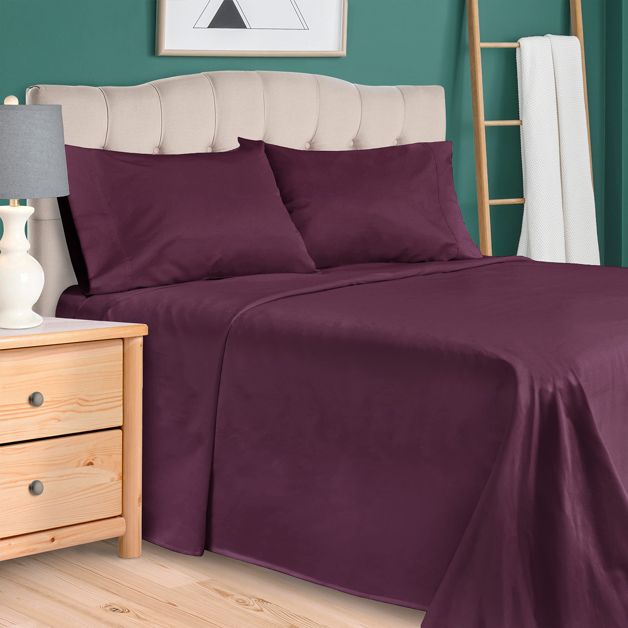 Superior Egyptian Cotton 300 Thread Count Bed Sheet Set, 1 Elastic Deep Pocket Fitted Sheet, 1 Flat Sheet, 2 Pillowcases, Soft Bedding, Luxury Sheets, Sateen Weave