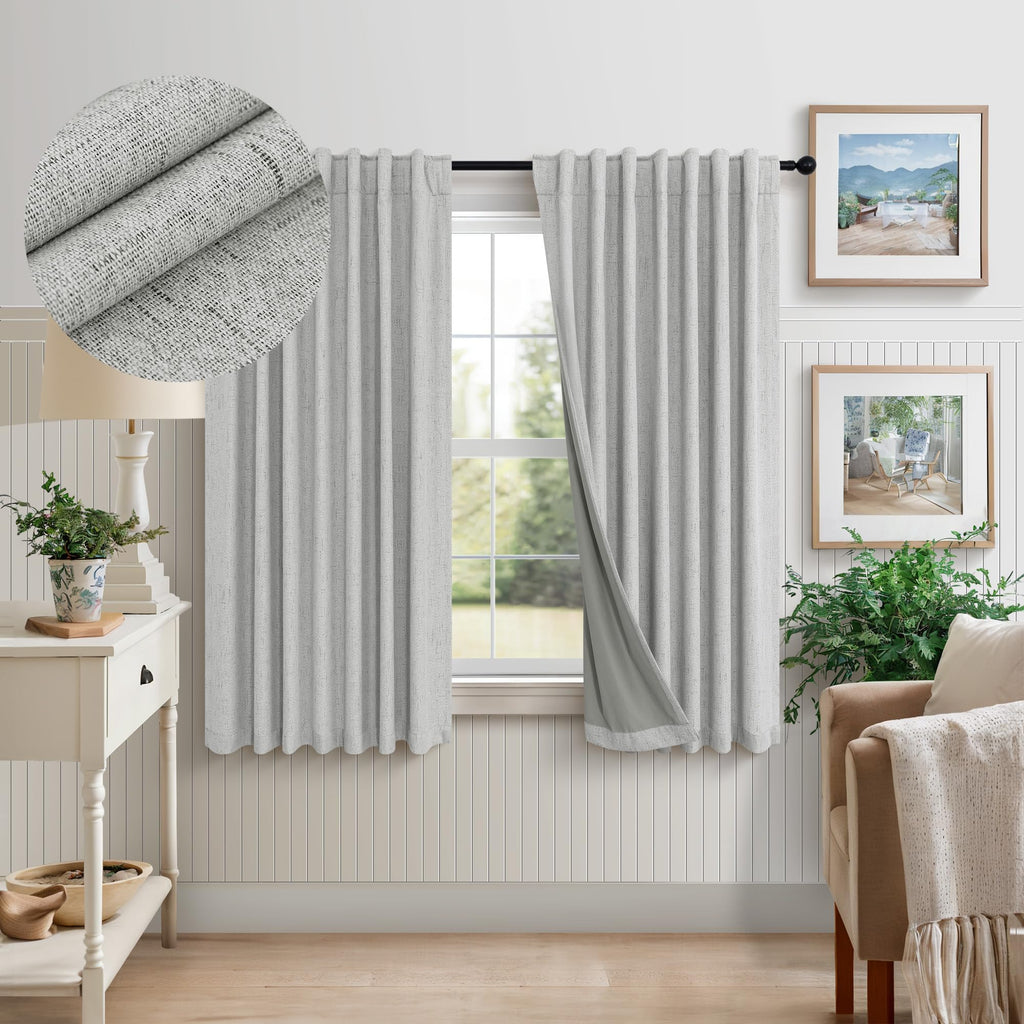 Faux Linen Thermal Blackout Curtains for Bedroom