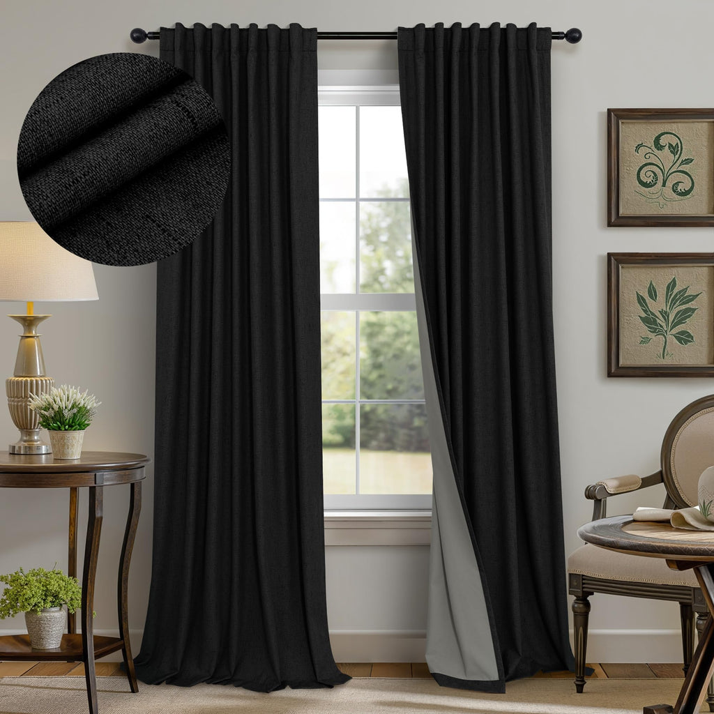 Faux Linen Thermal Blackout Curtains for Bedroom