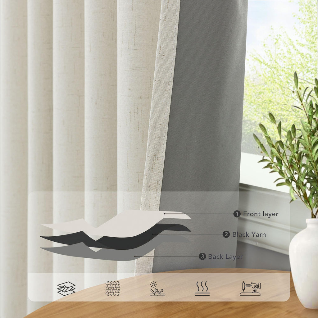 Faux Linen Thermal Blackout Curtains for Bedroom
