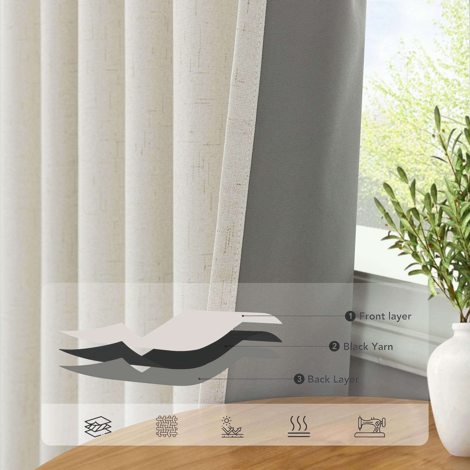 Faux Linen Thermal Blackout Curtains for Bedroom