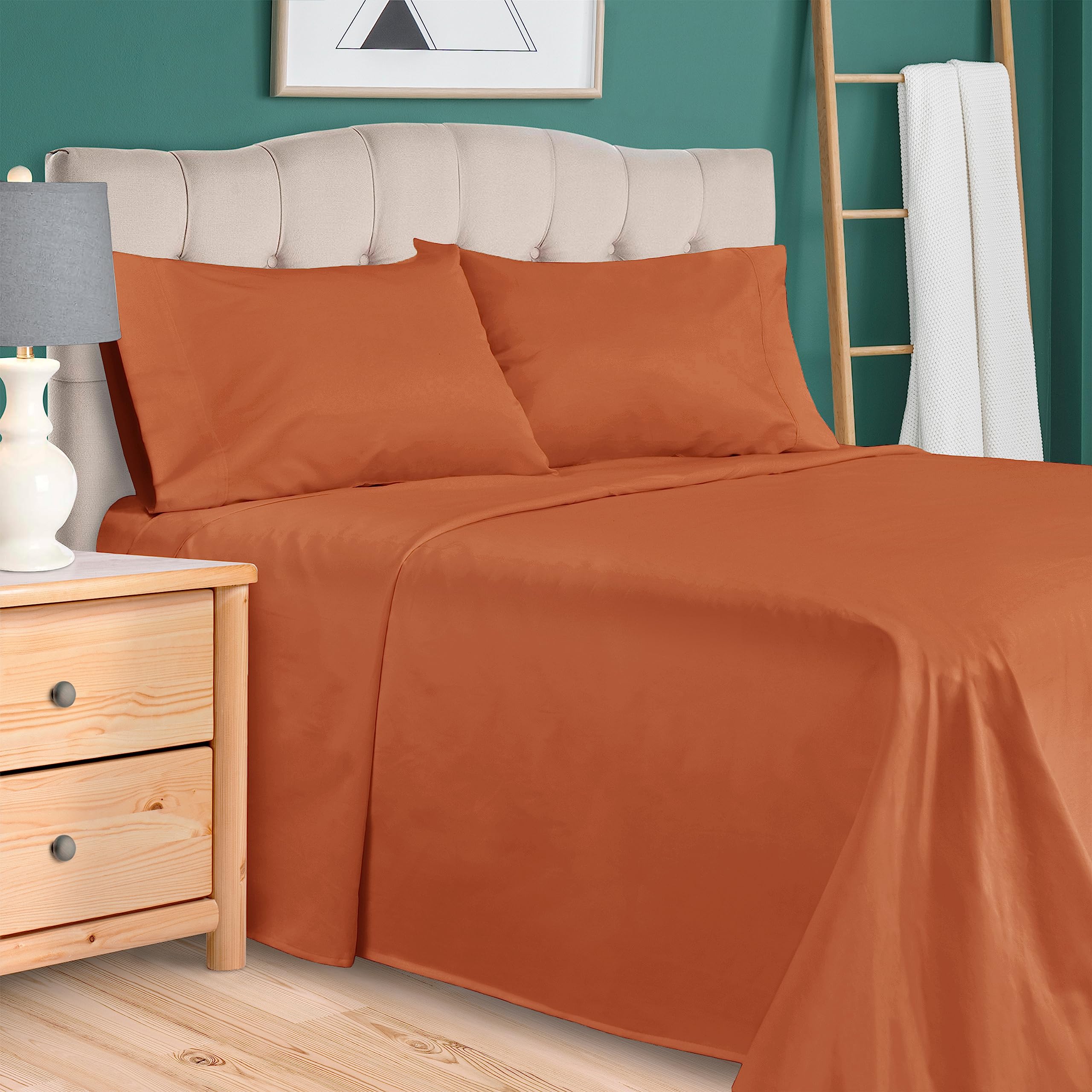 Superior Egyptian Cotton 300 Thread Count Bed Sheet Set, 1 Elastic Deep Pocket Fitted Sheet, 1 Flat Sheet, 2 Pillowcases, Soft Bedding, Luxury Sheets, Sateen Weave