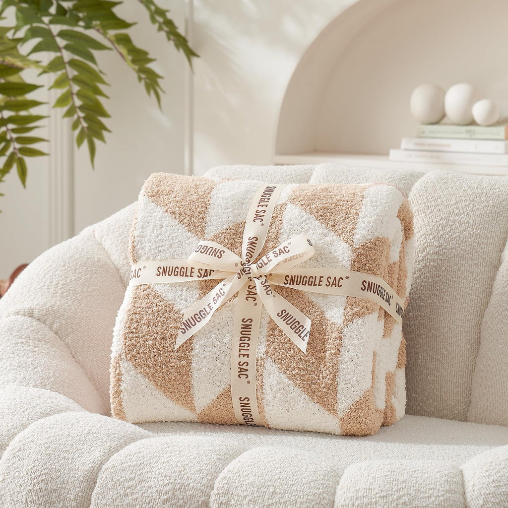 Snuggle Sac Heather Throw Blanket for Couch, Reversible Super Soft Blankets Warm Cozy Knit Fuzzy Plush Lightweight for Sofa, Bed, Camping, Picnic