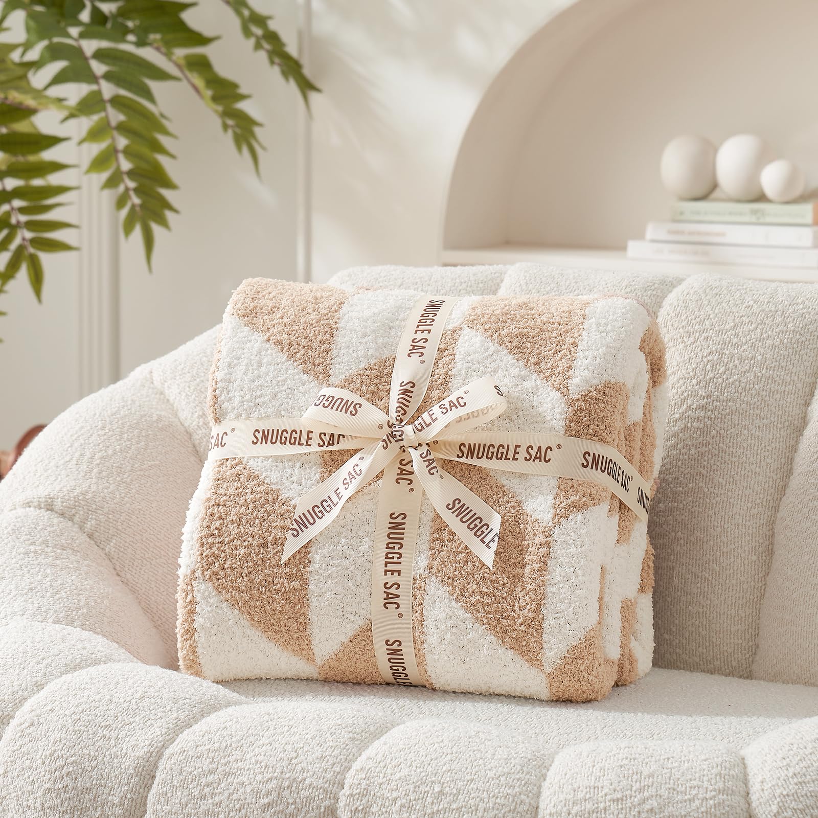 Snuggle Sac Heather Throw Blanket for Couch, Reversible Super Soft Blankets Warm Cozy Knit Fuzzy Plush Lightweight for Sofa, Bed, Camping, Picnic
