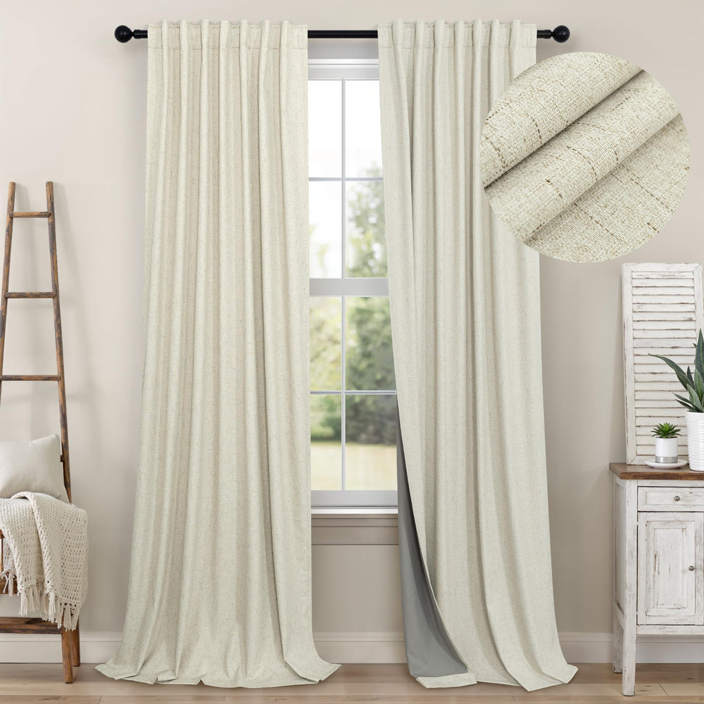 Faux Linen Thermal Blackout Curtains for Bedroom