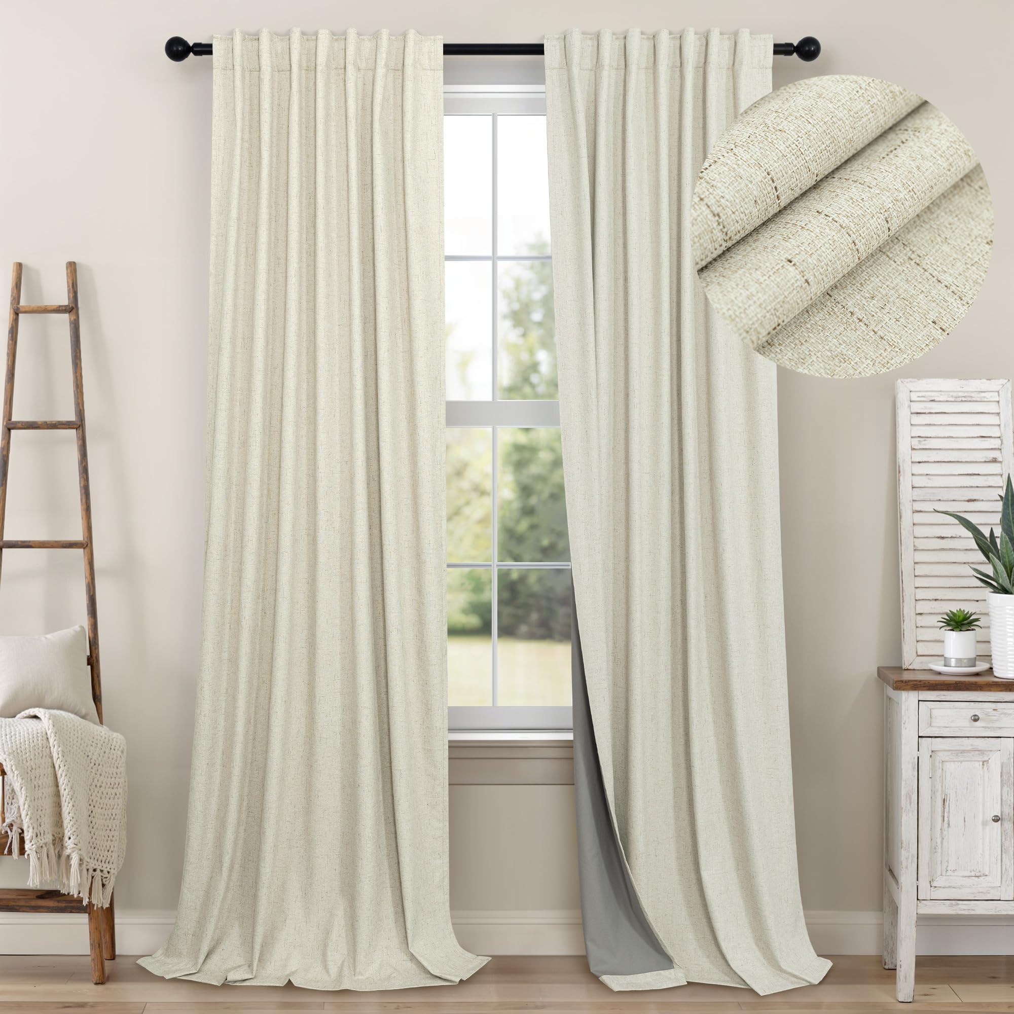 Faux Linen Thermal Blackout Curtains for Bedroom