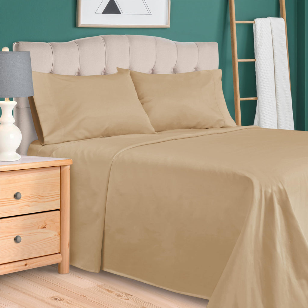 Superior Egyptian Cotton 300 Thread Count Bed Sheet Set, 1 Elastic Deep Pocket Fitted Sheet, 1 Flat Sheet, 2 Pillowcases, Soft Bedding, Luxury Sheets, Sateen Weave