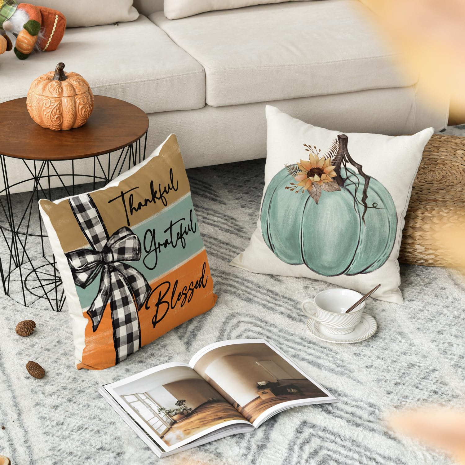 Fall Pumpkin Decorative Pillow Covers, Set of Four