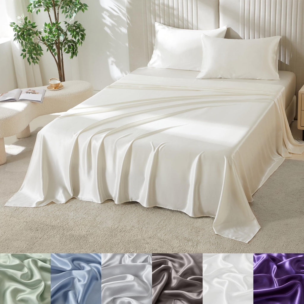 Mulberry Park Silks - 22 Momme 100% Mulberry Silk Sheets - 16" Pocket - Luxurious Bed Sheets & Pillowcases, Skin-Friendly & Breathable - Charmeuse Silk for Hair Care