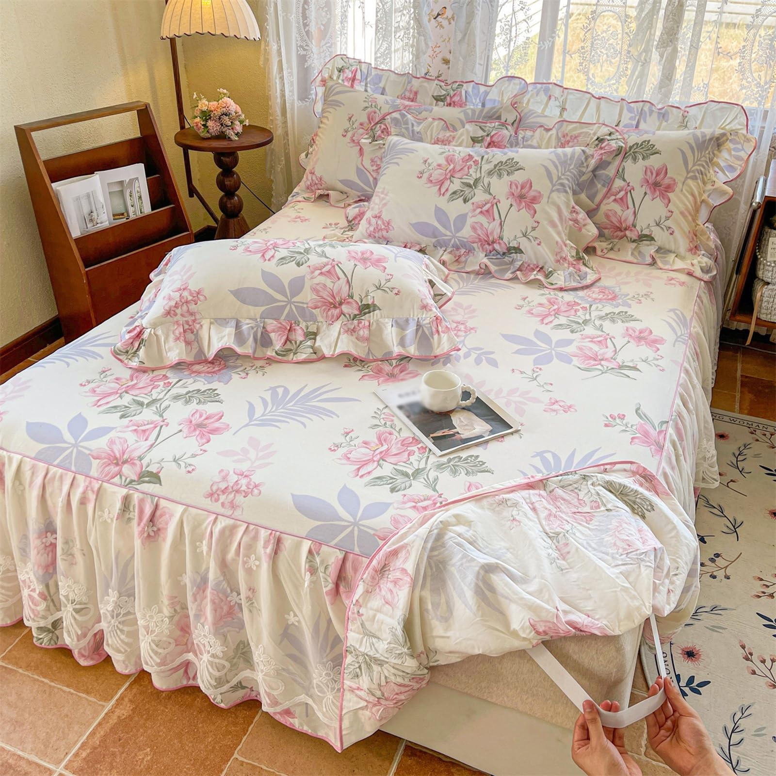 Ruffled Floral Wraparound Bed Skirt, 18-Inch Drop