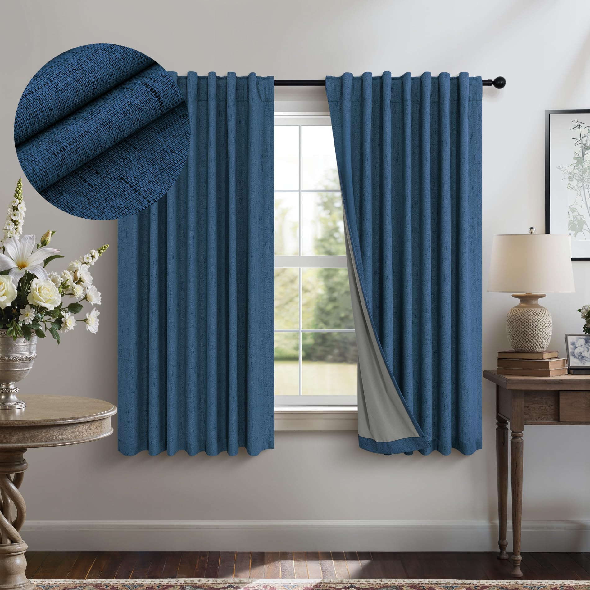Faux Linen Thermal Blackout Curtains for Bedroom