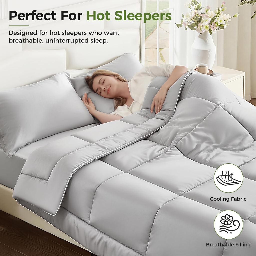 SLIVERCOOL Cooling Comforter Duvet Insert, Hypoallergenic 100% Viscose Derived from Bamboo Shell & Fill - All Season Quilted Down Alternative - Breathable Comforter for Hot Sleepers