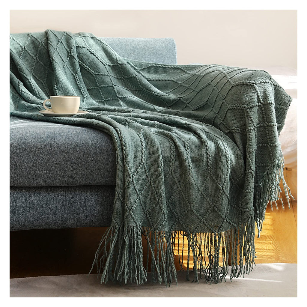 Throw Blanket Textured Solid Soft Sofa Couch Cover Decorative Knitted Blanket Weighted Knit Blanket (Colour: Diamond Light Grey Size: 130 x 240 cm) (Diamond Light Blue 127 x 172 cm)