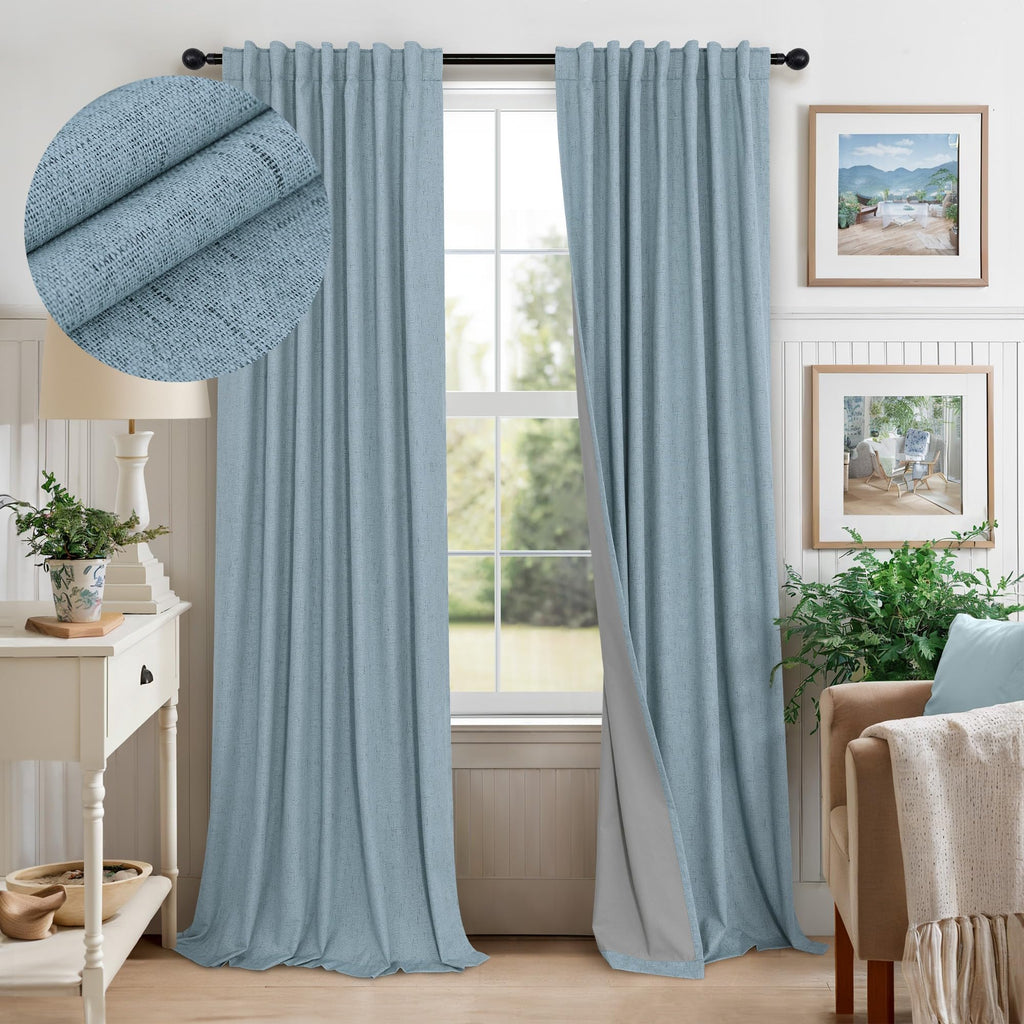 Faux Linen Thermal Blackout Curtains for Bedroom