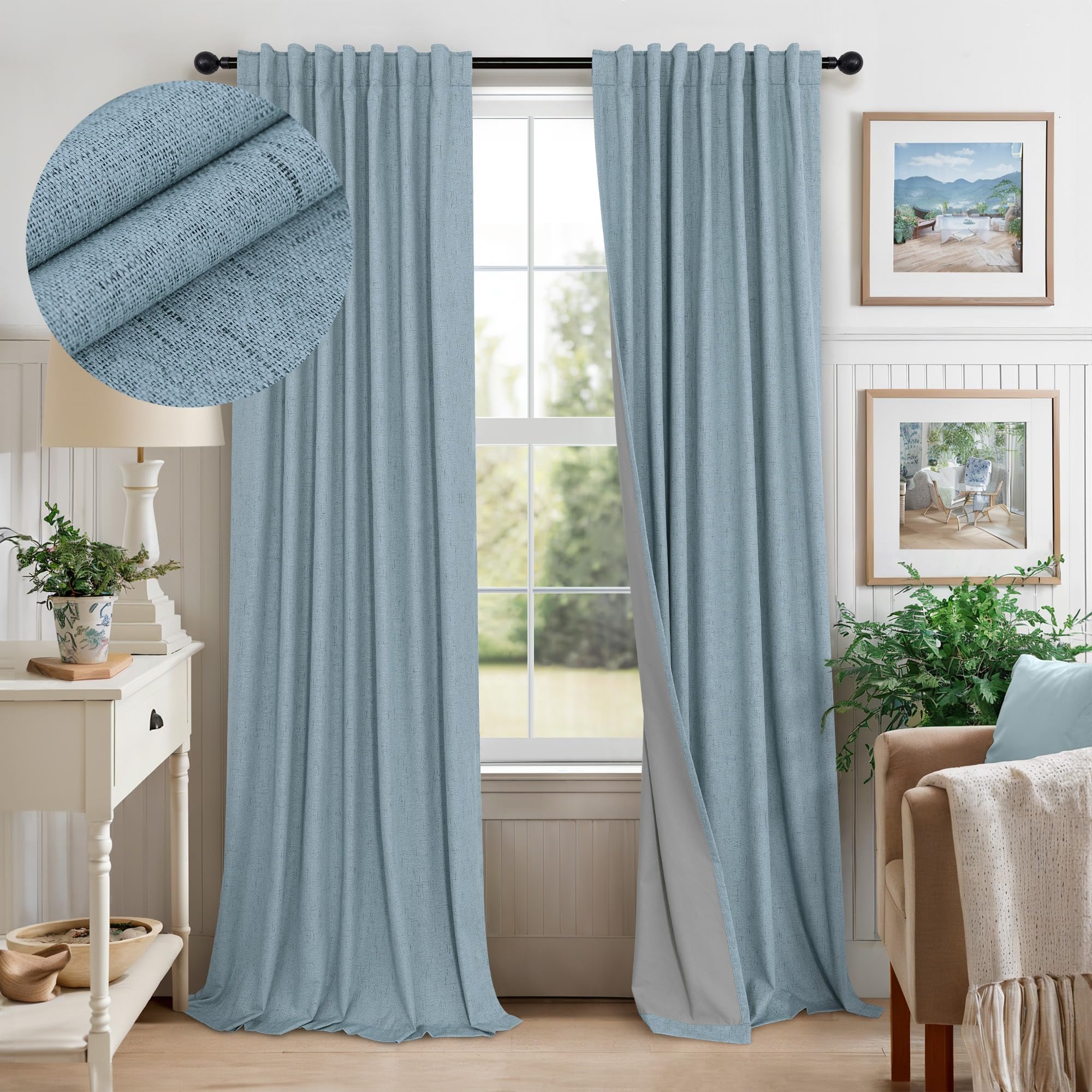 Faux Linen Thermal Blackout Curtains for Bedroom