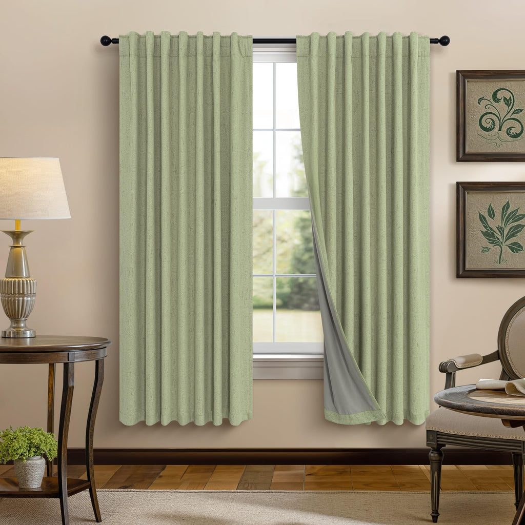 Faux Linen Thermal Blackout Curtains for Bedroom
