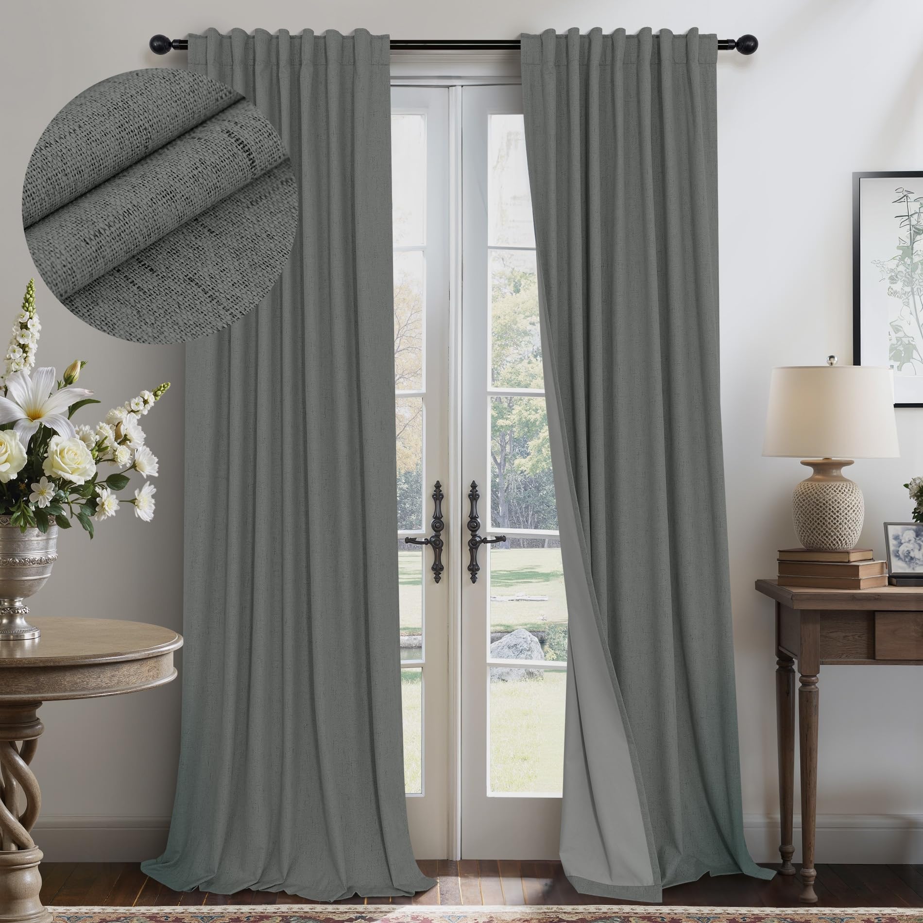Faux Linen Thermal Blackout Curtains for Bedroom