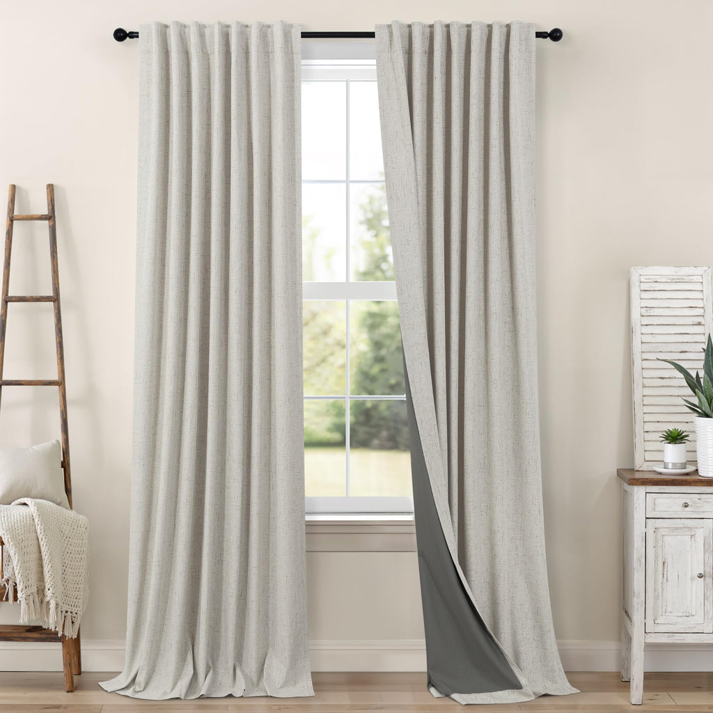 Faux Linen Thermal Blackout Curtains for Bedroom