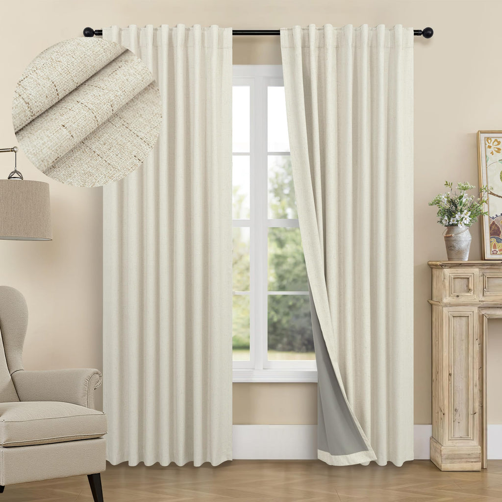 Faux Linen Thermal Blackout Curtains for Bedroom