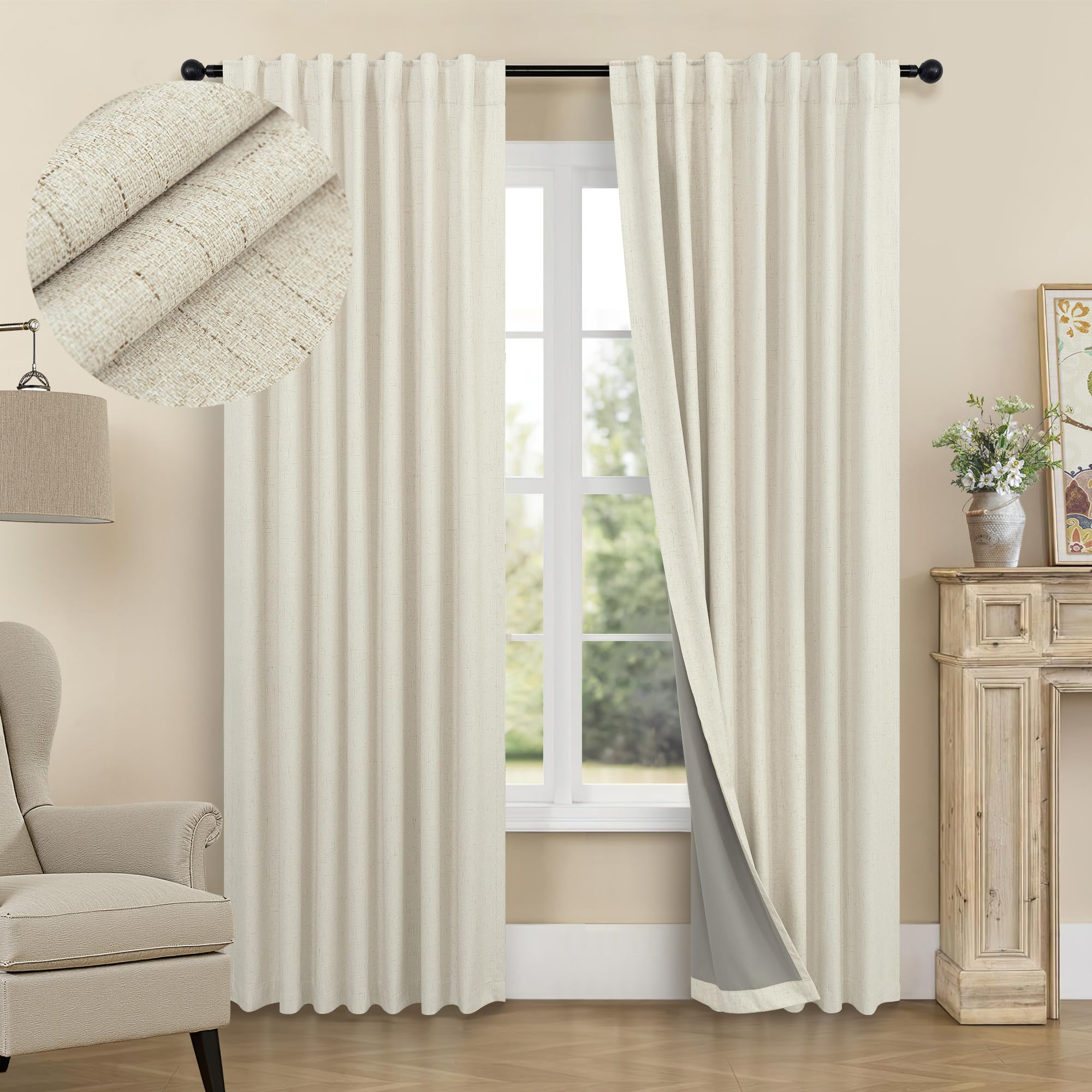 Faux Linen Thermal Blackout Curtains for Bedroom