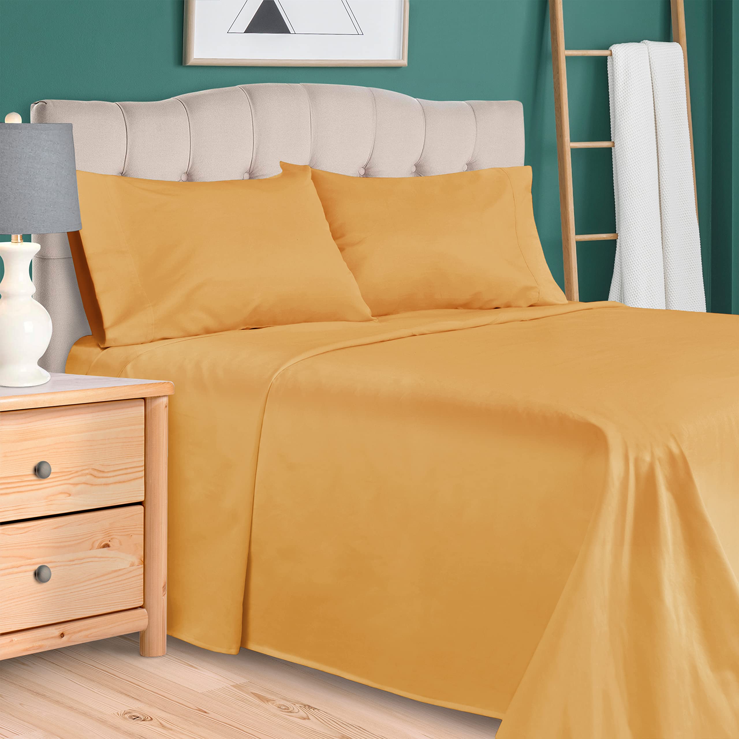 Superior Egyptian Cotton 300 Thread Count Bed Sheet Set, 1 Elastic Deep Pocket Fitted Sheet, 1 Flat Sheet, 2 Pillowcases, Soft Bedding, Luxury Sheets, Sateen Weave