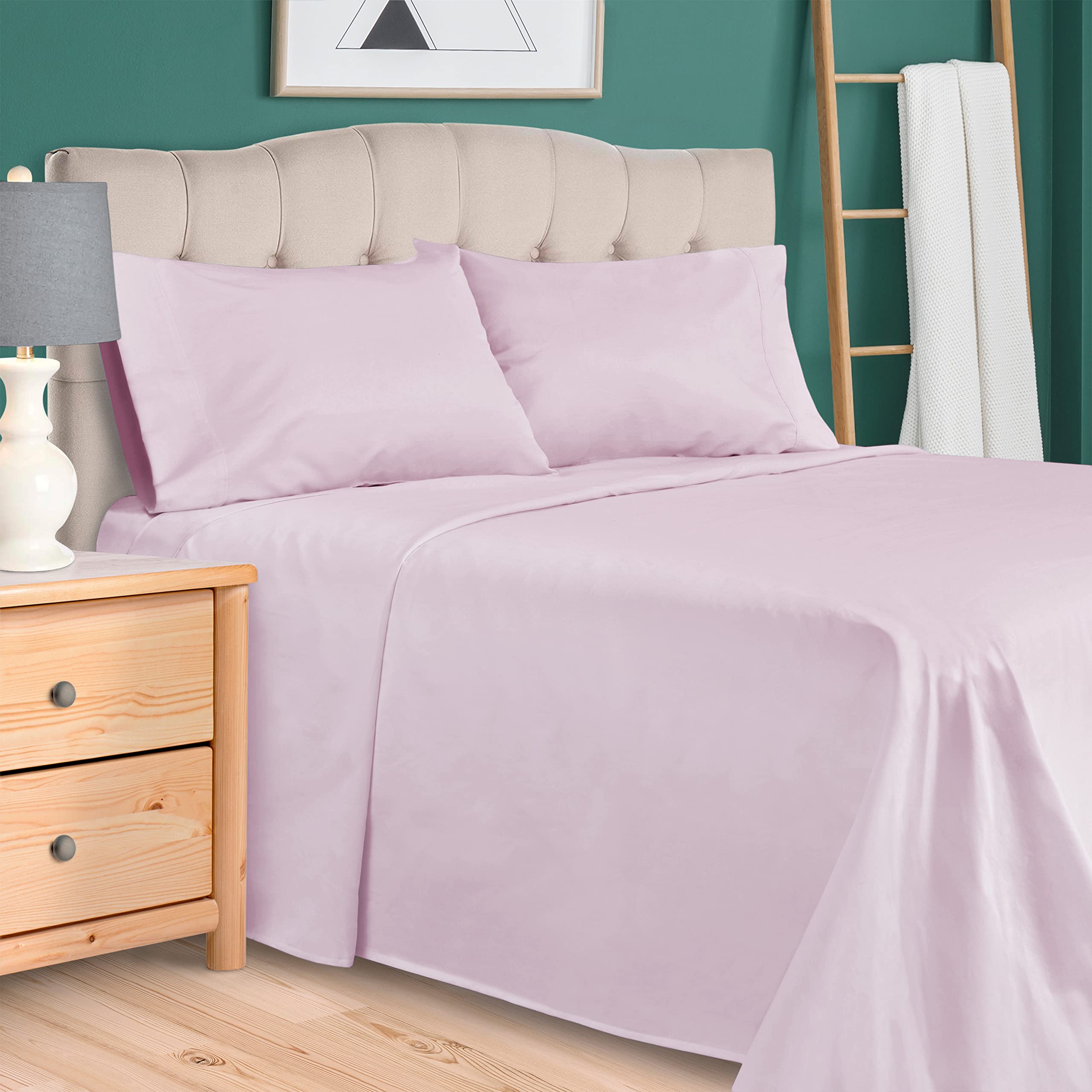 Superior Egyptian Cotton 300 Thread Count Bed Sheet Set, 1 Elastic Deep Pocket Fitted Sheet, 1 Flat Sheet, 2 Pillowcases, Soft Bedding, Luxury Sheets, Sateen Weave
