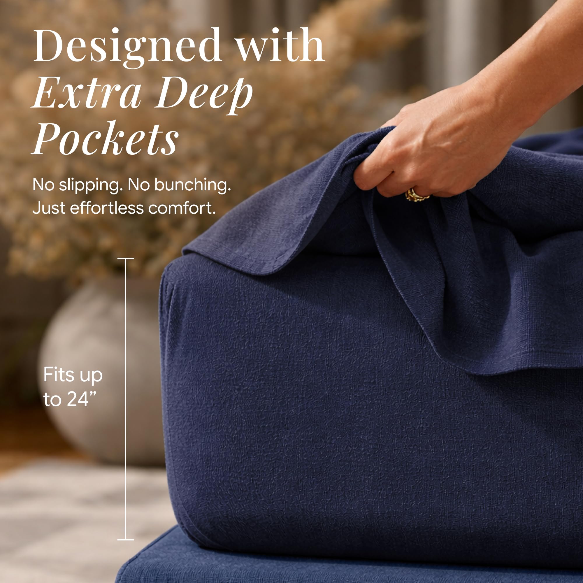 Tribeca Living Triple Brushed Soft Cotton Flannel Bed Sheets, 170-GSM Weight Extra Deep Pocket Flannel Sheets Queen Size Set in Solid Dark Blue Color