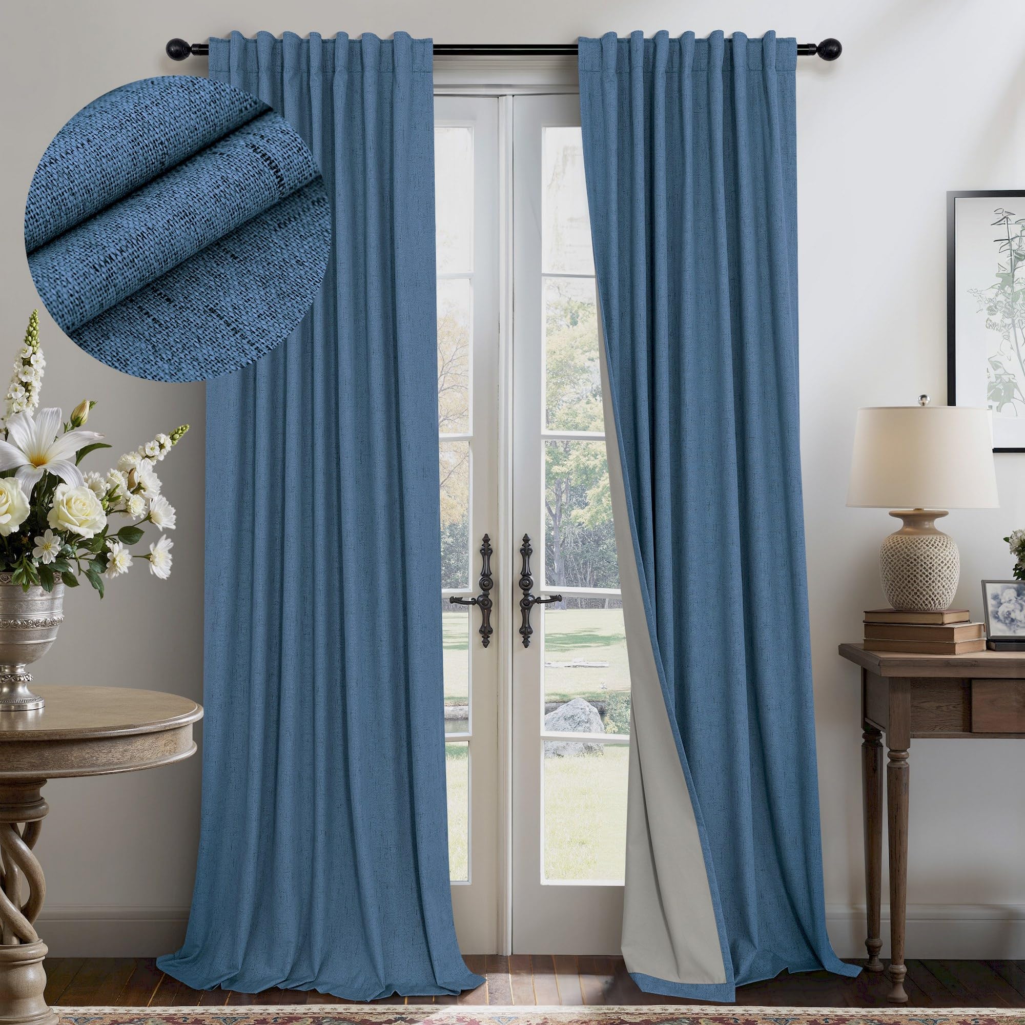 Faux Linen Thermal Blackout Curtains for Bedroom