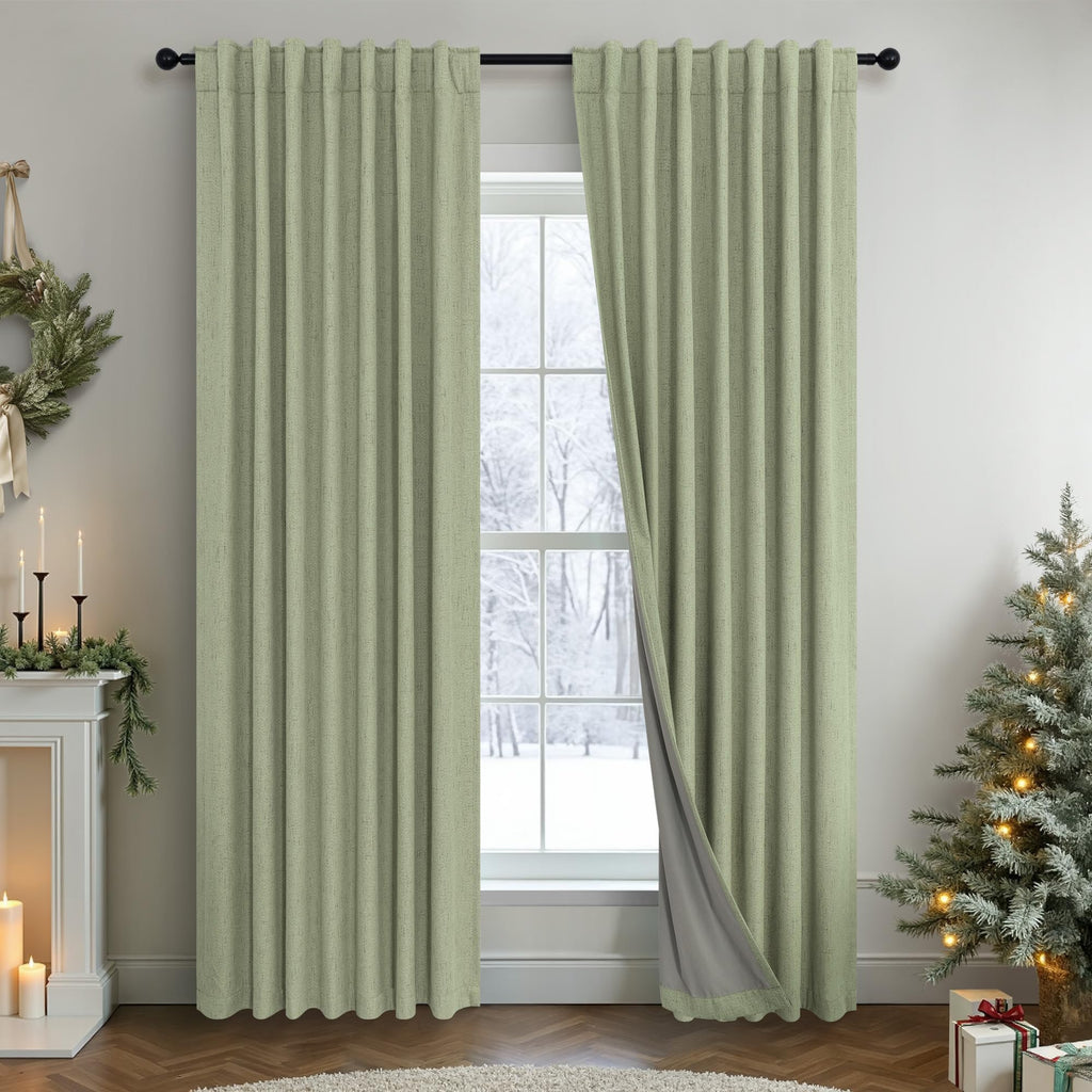 Faux Linen Thermal Blackout Curtains for Bedroom
