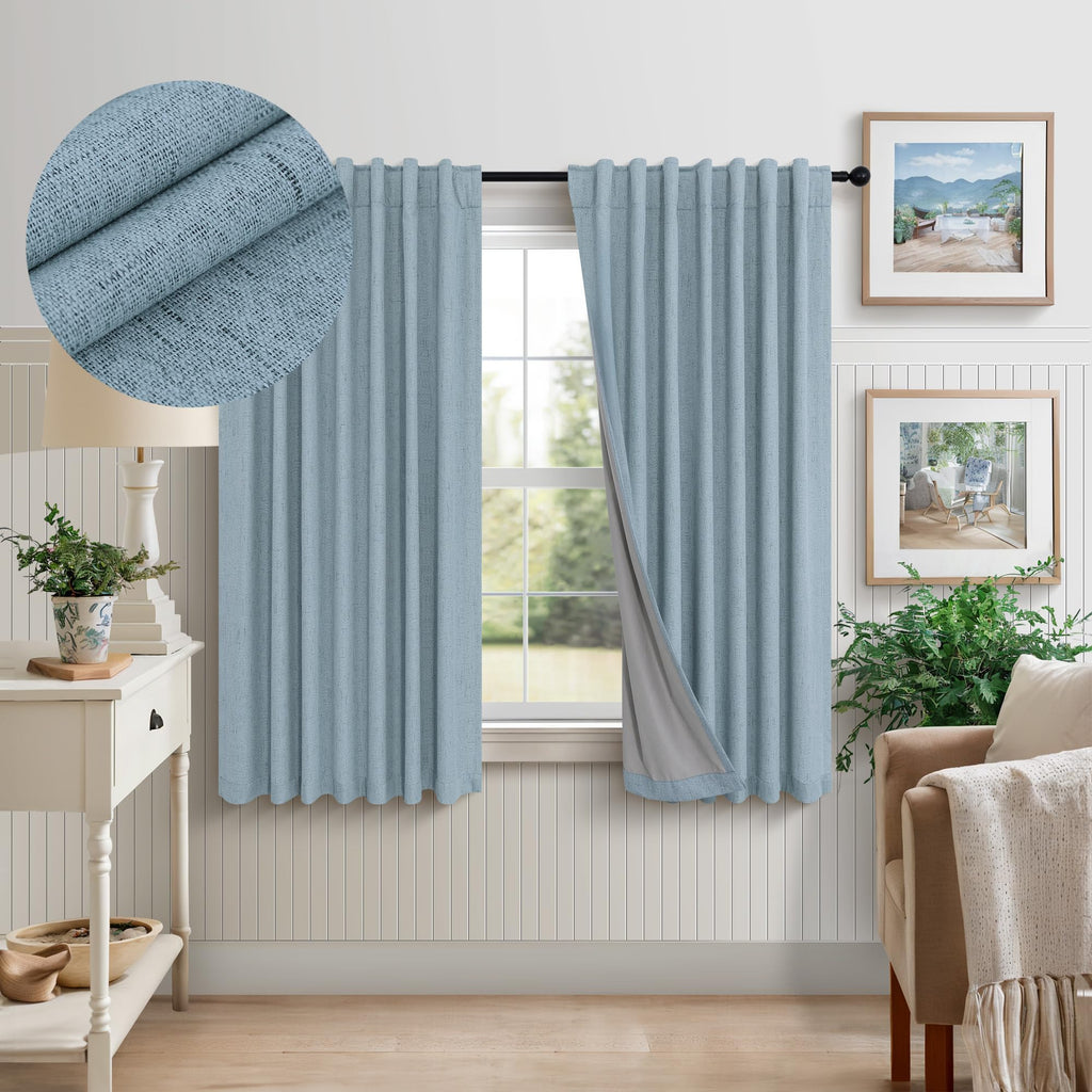 Faux Linen Thermal Blackout Curtains for Bedroom