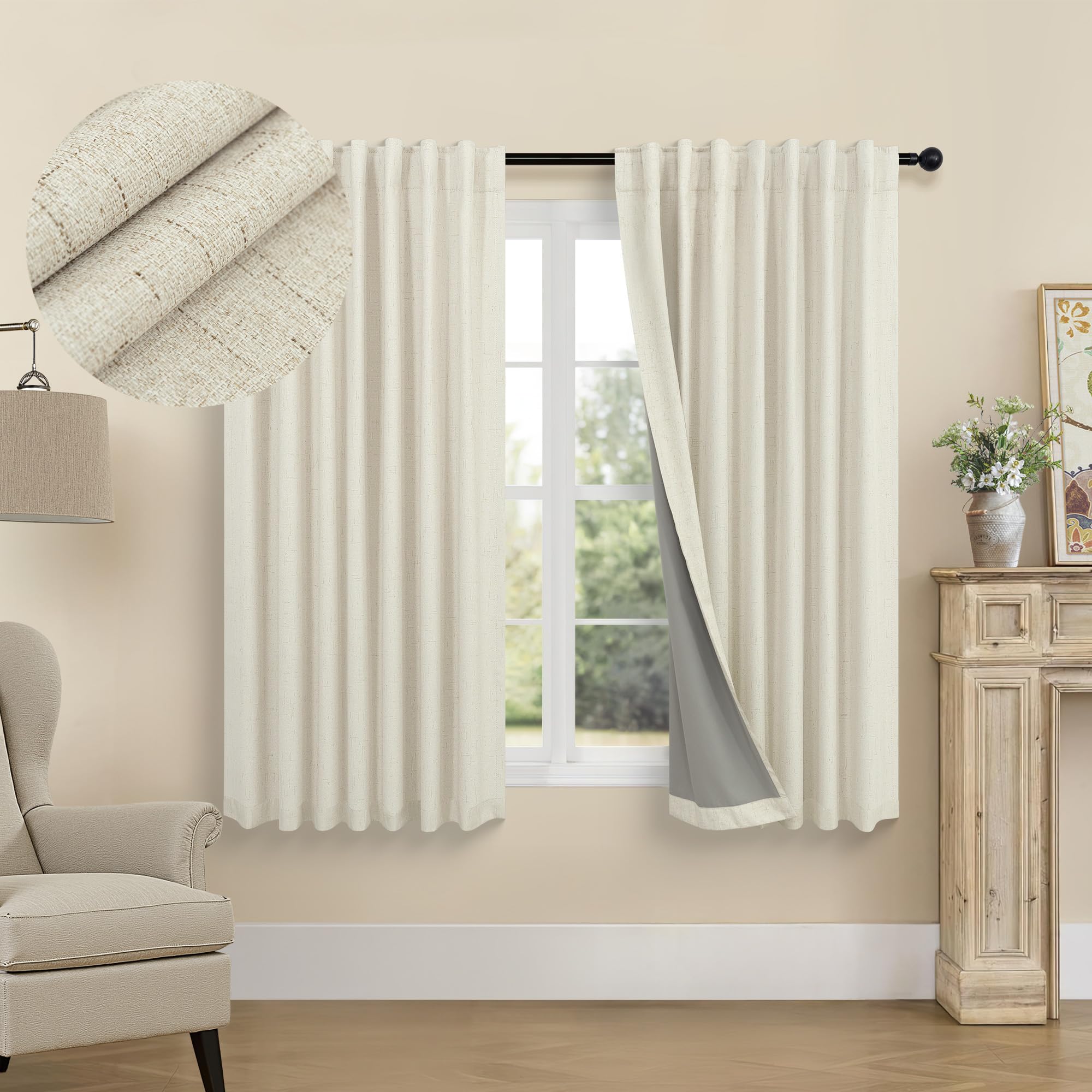 Faux Linen Thermal Blackout Curtains for Bedroom