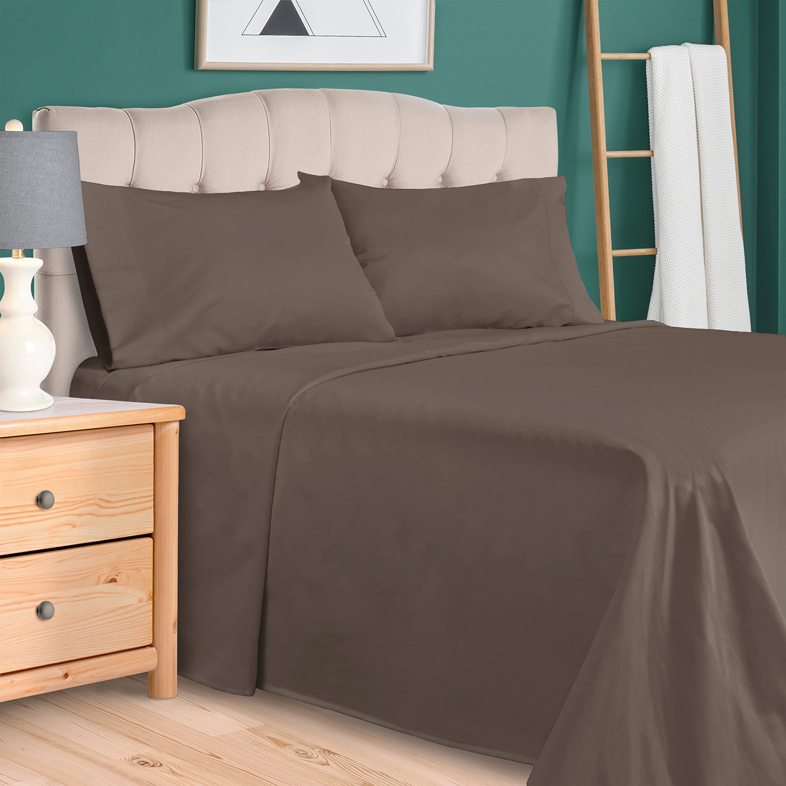 Superior Egyptian Cotton 300 Thread Count Bed Sheet Set, 1 Elastic Deep Pocket Fitted Sheet, 1 Flat Sheet, 2 Pillowcases, Soft Bedding, Luxury Sheets, Sateen Weave