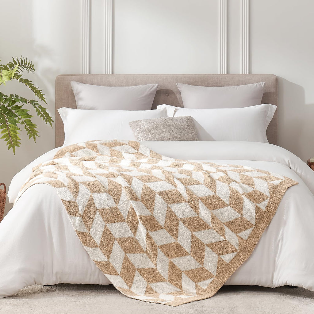 Snuggle Sac Heather Throw Blanket for Couch, Reversible Super Soft Blankets Warm Cozy Knit Fuzzy Plush Lightweight for Sofa, Bed, Camping, Picnic