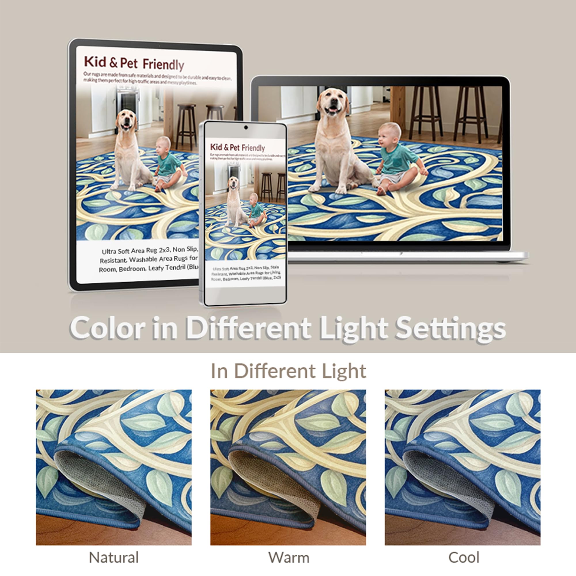 Washable Non-Slip Stain-Resistant Indoor Area Rug