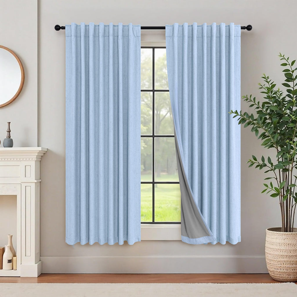Faux Linen Thermal Blackout Curtains for Bedroom