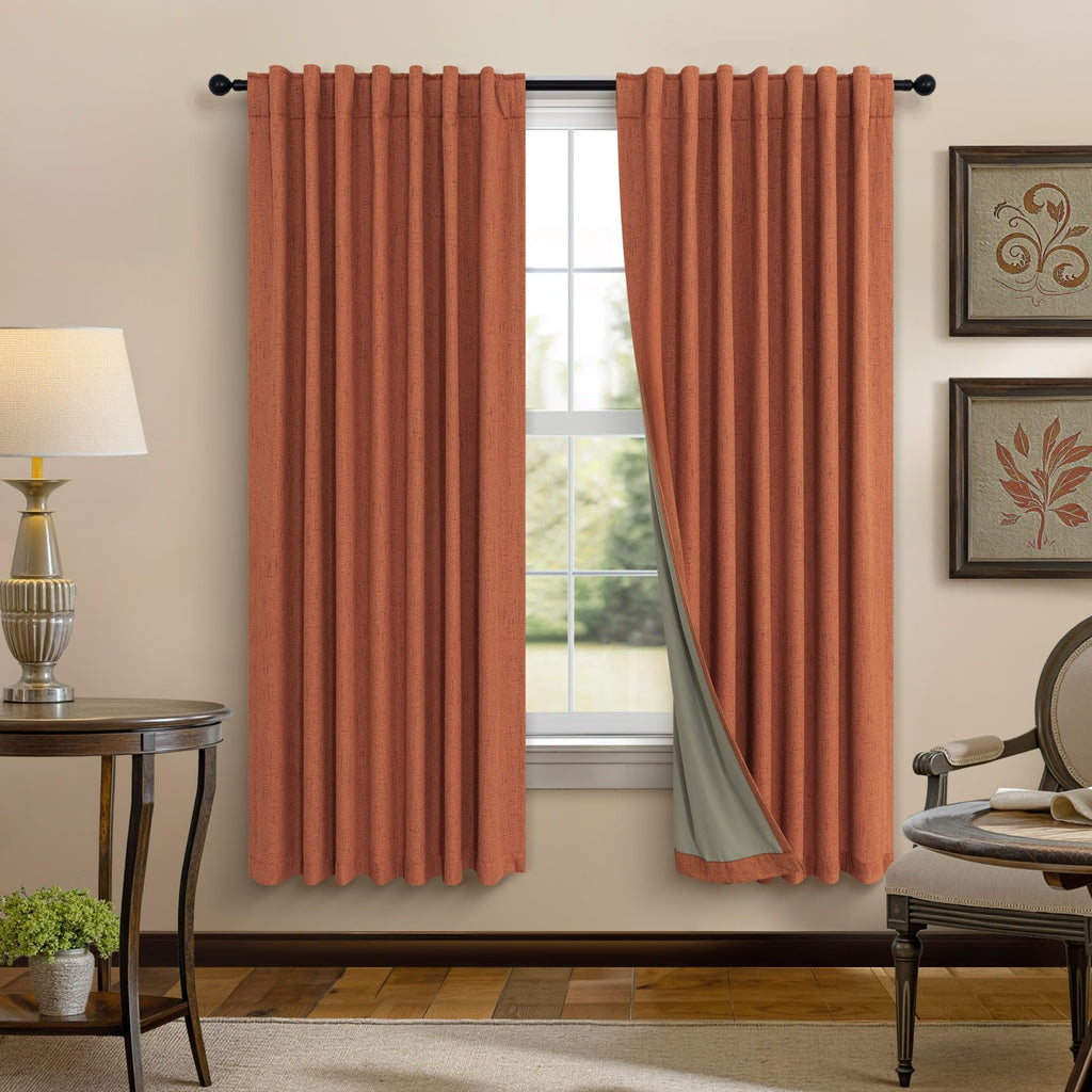 Faux Linen Thermal Blackout Curtains for Bedroom